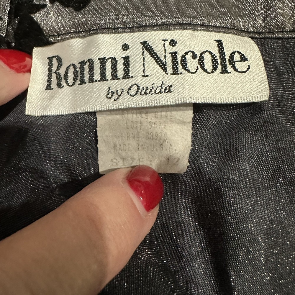 Vtg Ronni Nicole Metallic Silver Floral Flocked Maxi Skirt Size 12 Made In USA - Picture 6 of 7